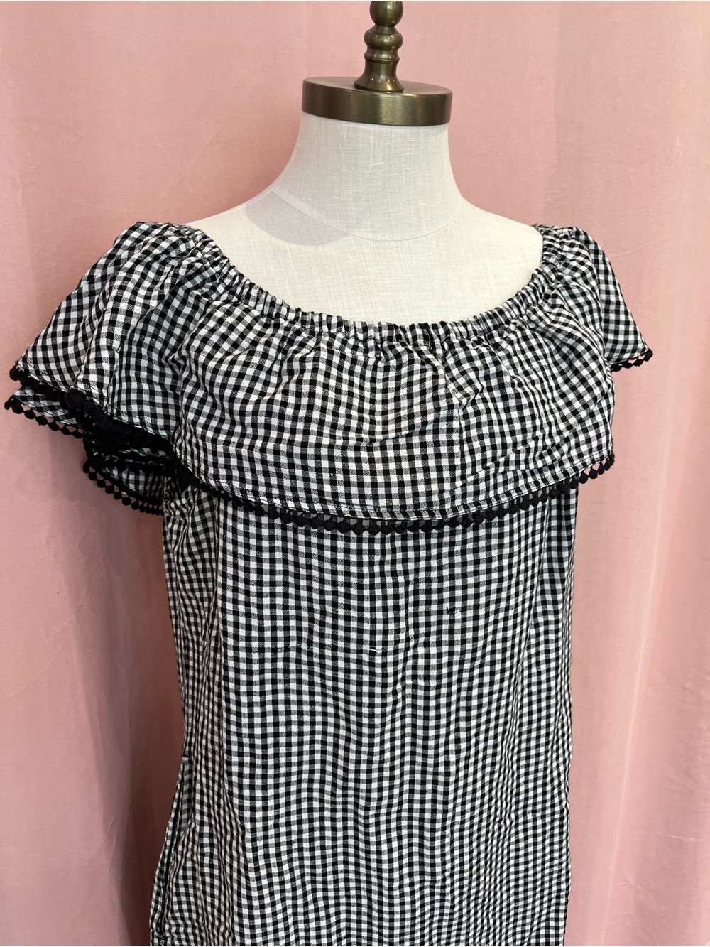 Tommy Bahama Gingham OTS Dress Black White Linen Blend NWT Size L — Minor Flaw - Picture 5 of 6